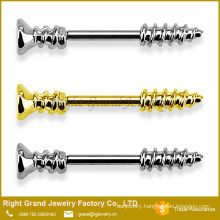Titanium Plated Screw Shaped Surgical Steel Barbell Nipple Ring Jewelry
